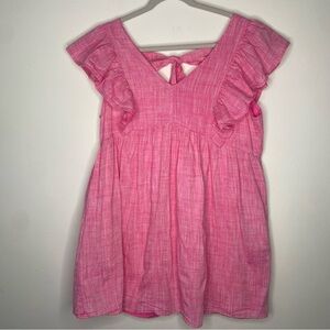 Doe And Rae Cotton Linen Babydoll Pinafore Ruffle Dress Pink S